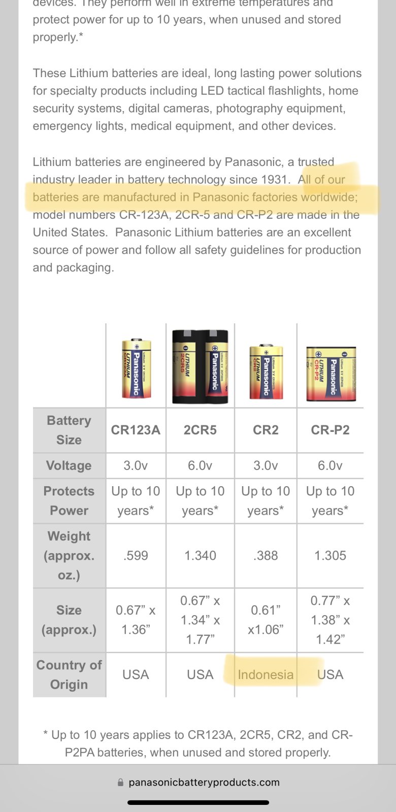 Titanium CR123A 3V Lithium Battery - 2 Pack